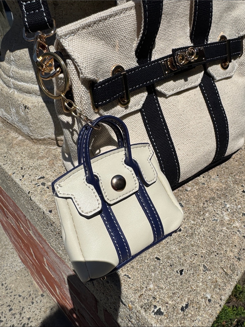 Canvas Mini Tote with Removable Mini Bag - Cream & Black Boatkin Bag NWOT’s - Picture 4 of 16
